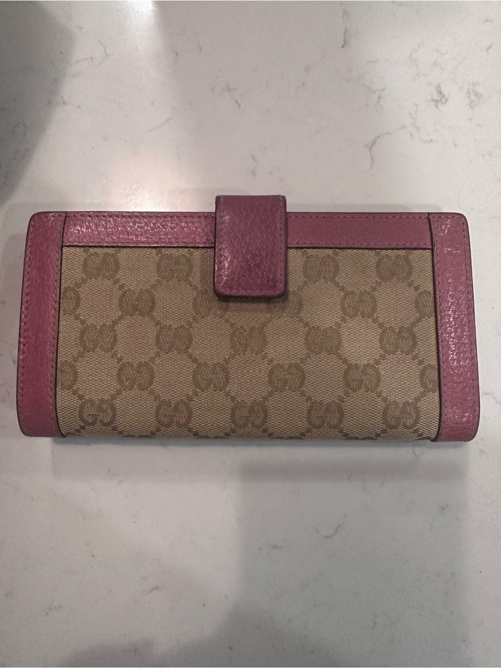 Gucci Beige GG Canvas Wallet with Pink Leather Trim - Picture 2 of 11